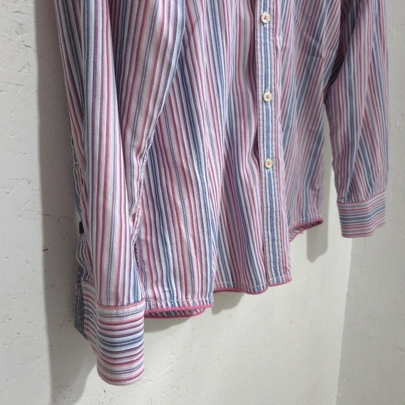 Tommy Bahama | Men's Striped Pink and Blue Button Down Shirt - Picture 5 of 10